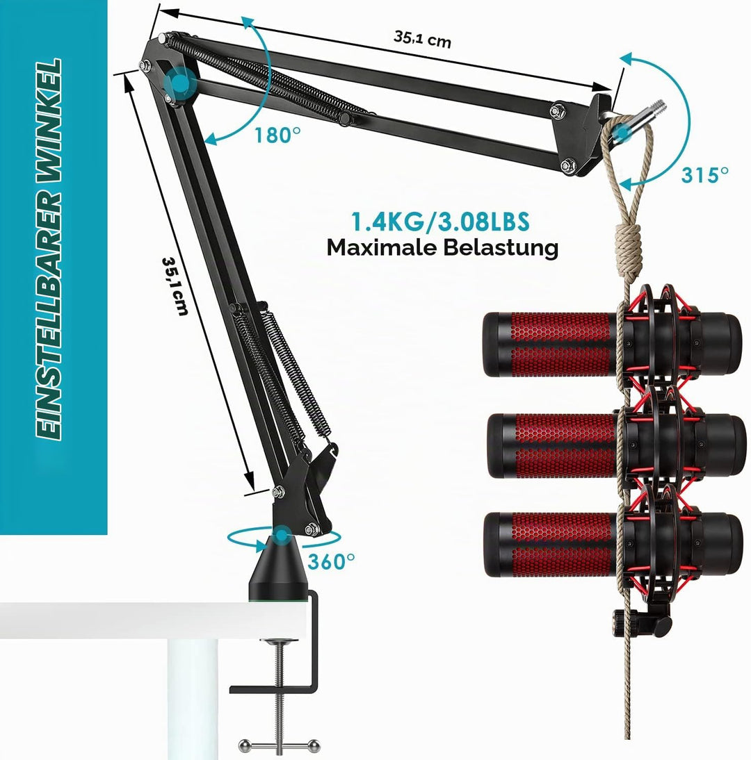 HyperX QuadCast Mikrofonarm - Mikrofonständer mit Popschutz kompatibel mit Hyperx QuadCast S Mikrofo
