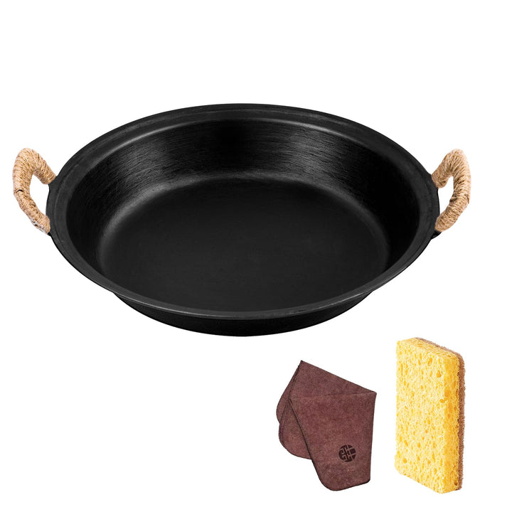 WANGYUANJI Gusseisenpfanne 36 cm – Grosse Grillpfanne mit zwei Griffen, Für Gas-, Elektro- & Indukti