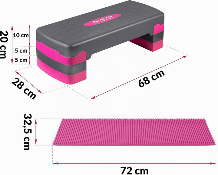 Neosport Aerobic Steppbrett Stepper Step-Bench mit Anti-Rutsch-Matte - Höhenverstellbar Stepbench mi