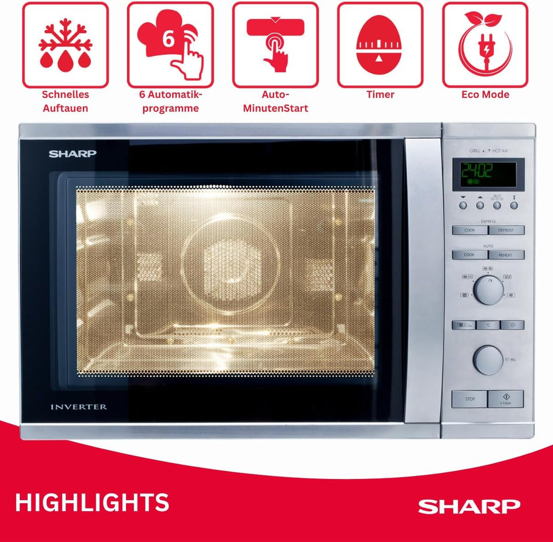Sharp R941STW Mikrowellen / 1050 W / 40 L/Inverter Technologie/silber