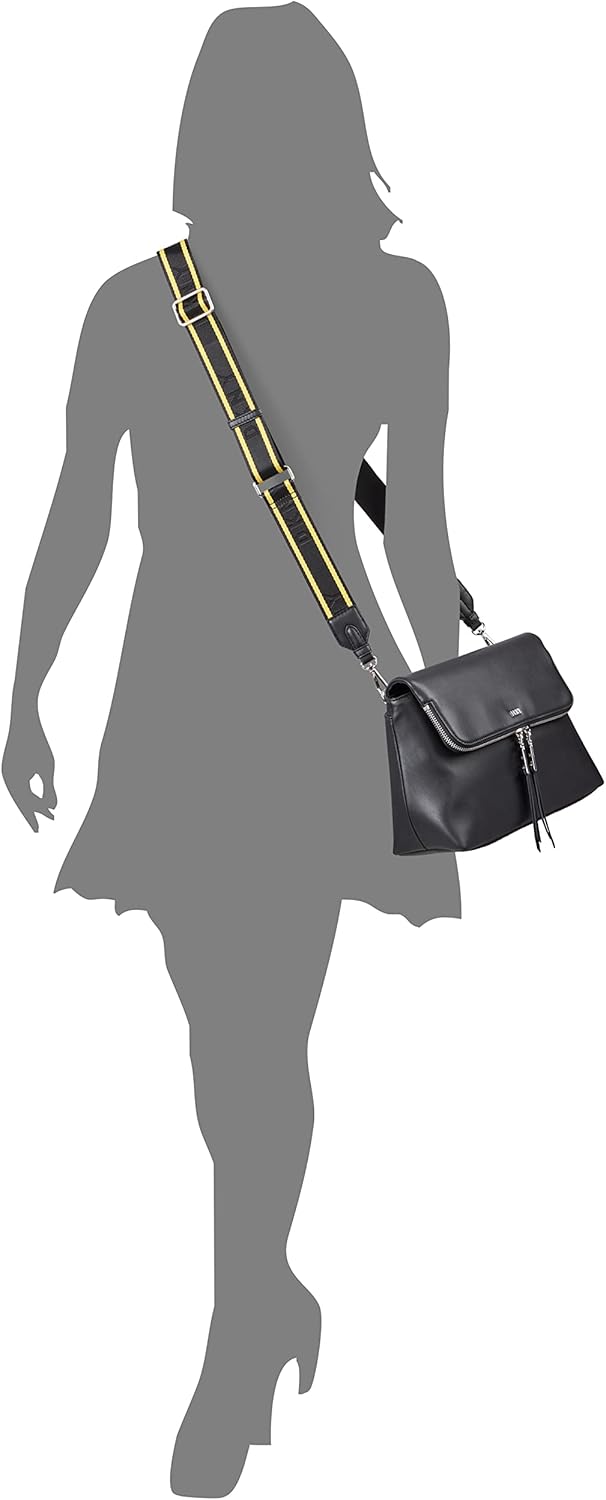 DKNY Damen Pandora Crossbody Umhängetasche Schwarz/Silber, Schwarz/Silber