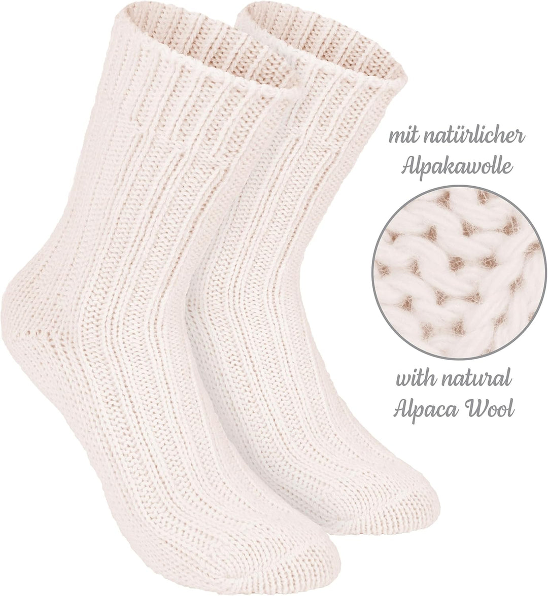 Brubaker 4 Paar Alpaka Socken sehr dick flauschig und warm - reine Alpakawolle 39-42 Beige- und Rosa