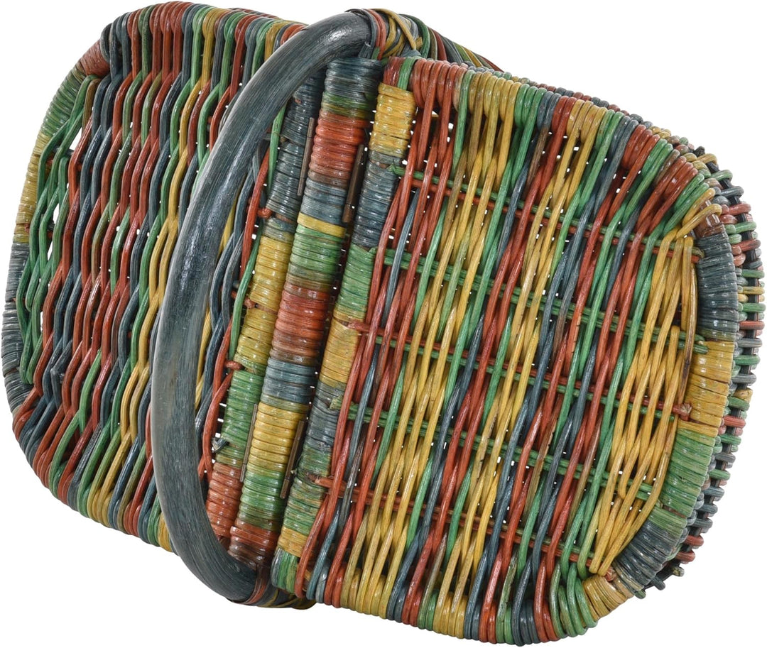 Einkaufskorb Bügelkorb mit Deckel Shopper aus echtem Rattan Henkel- Trage-Korb (6 - Deckel Bunt (Rot