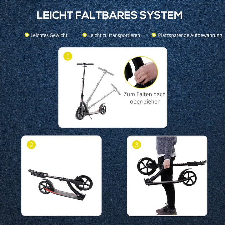 HOMCOM Kinderscooter, Kickscooter mit Stossdämpfung, Tretroller, Klappbar und Höheverstellbar, ab 14