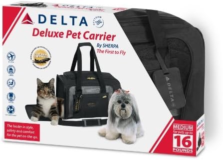 Sherpa Tragetasche für Haustiere, Schwarz L 43 x B 28 x H 27 cm Delta Airlines Transportbox für Haus