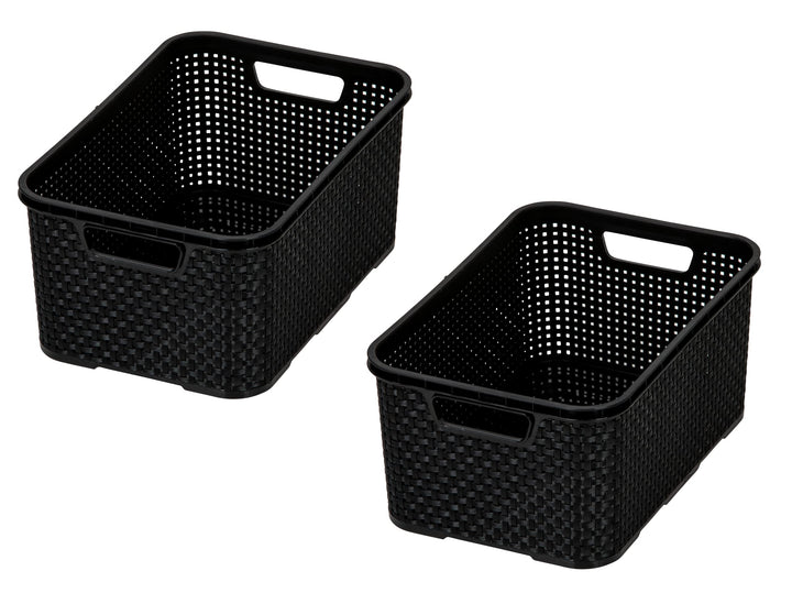 BranQ - Home essential Korb in Rattan Design 2er Set Grösse L 19 l, BPA-frei Kunststoff PP, Schwarz,
