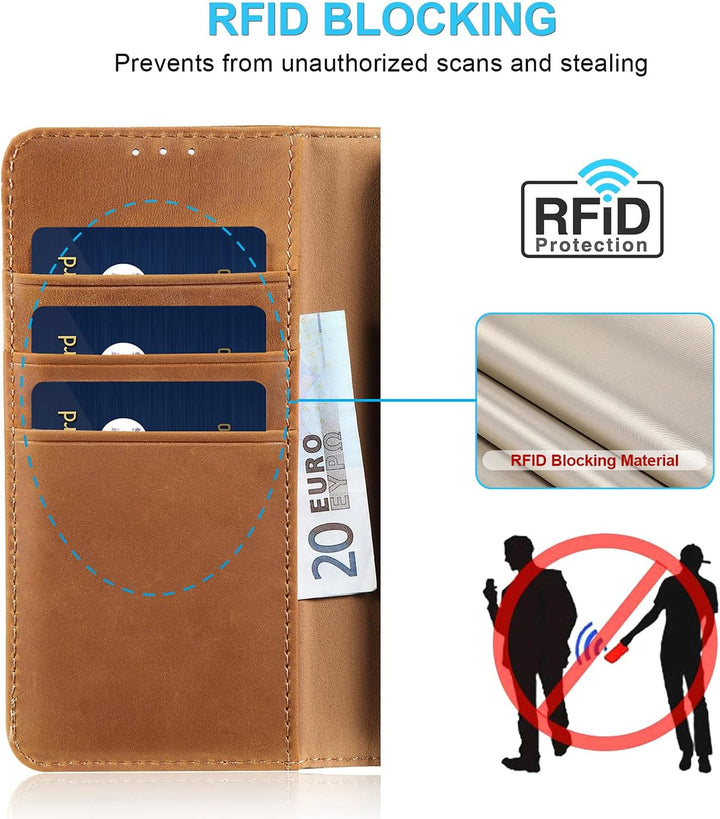 LENSUN Echtleder Hülle für Samsung Galaxy S26, Handyhülle [Premium Echtes Leder][RFID Schutz Tasche]