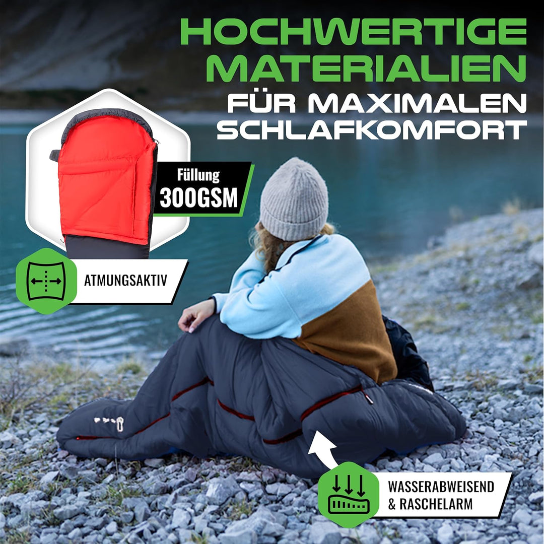 MOUNTREX® Schlafsack - Kleines Packmass & Ultraleicht (760g/1500g) - Outdoor Sommerschlafsack (100GS