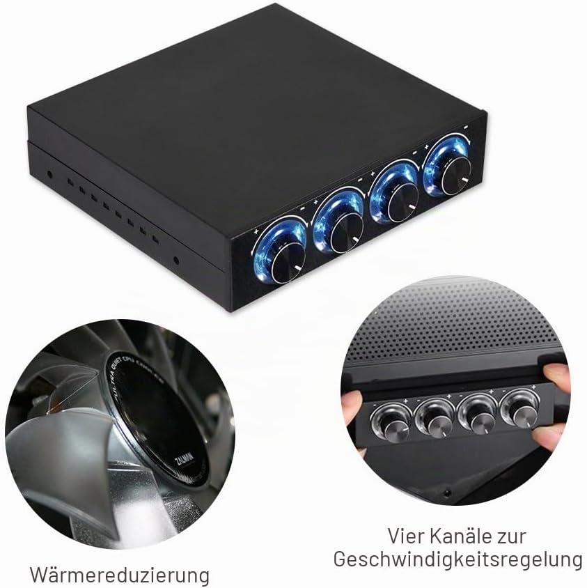 Richer-R Lüfter-Controller, 4-Kanal Lüftergeschwindigkeit Regler Kontroller Lüftersteuerung,3Pin+4Pi