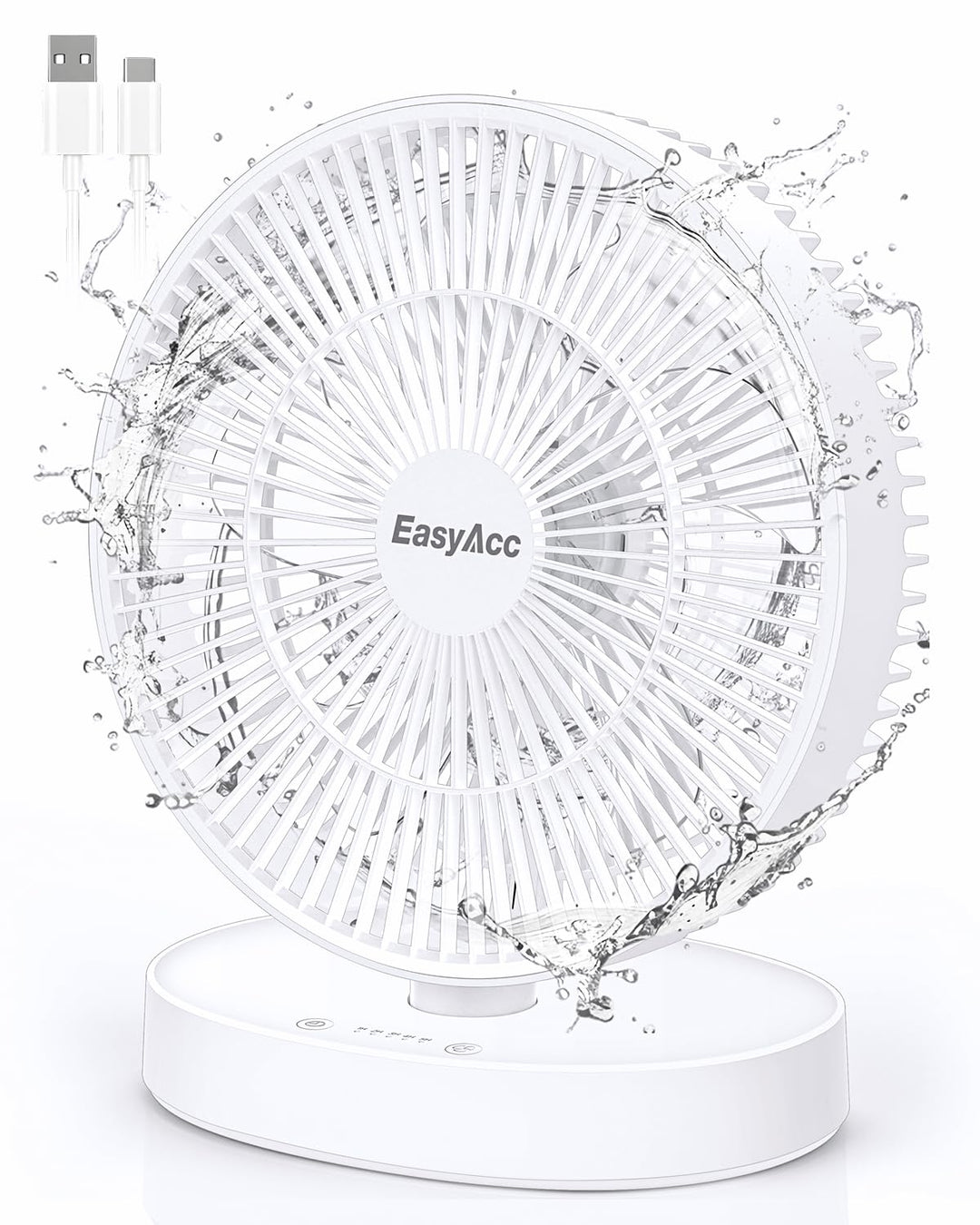 EasyAcc 9 Zoll USB Tischventilator mit Luftzirkulation|Wasserdichtig IP 67|Starker Wind|24 dB Super