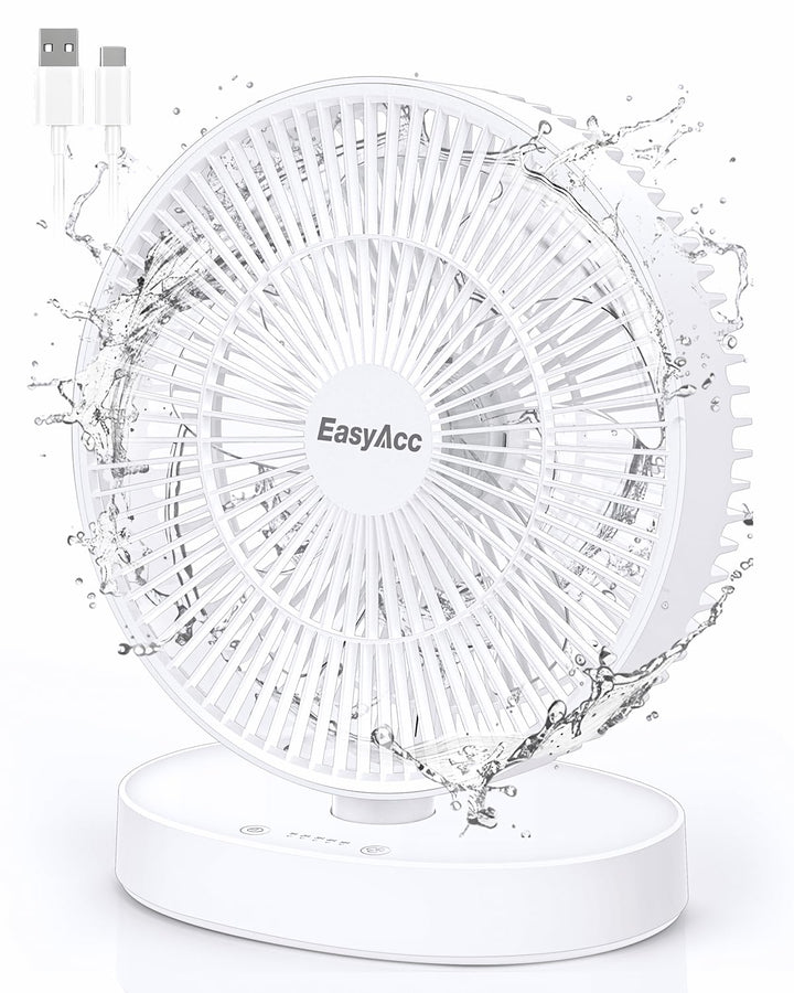 EasyAcc 9 Zoll USB Tischventilator mit Luftzirkulation|Wasserdichtig IP 67|Starker Wind|24 dB Super