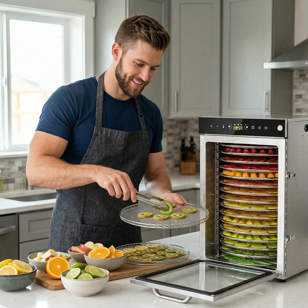 360°Drehfunktion Food dörrautomat (10 extragrosse Tablett) 800W Doppellüfter,24 Hour Digital Timer T