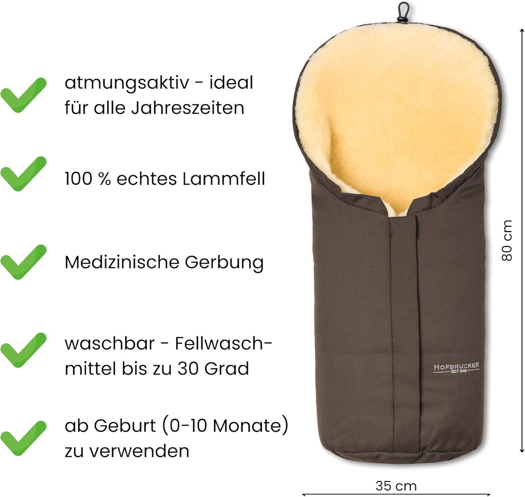 Hofbrucker Lammfell-Fusssack Eskimo für Babyschale, Kinderwagen, Buggy/Universeller Winterfusssack/F