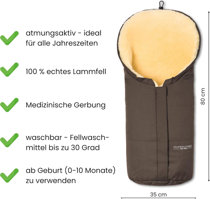 Hofbrucker Lammfell-Fusssack Eskimo für Babyschale, Kinderwagen, Buggy/Universeller Winterfusssack/F