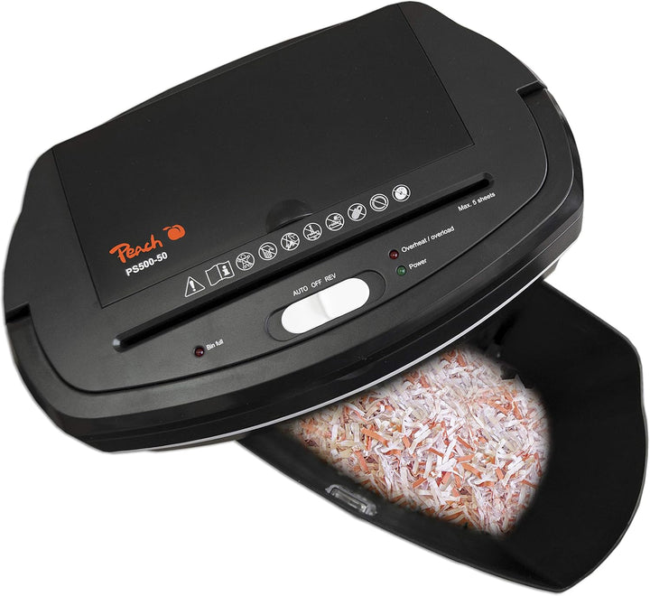 Peach Aktenvernichter PS500-50 Kreuzschnitt 21l Partikelschnitt, Partikelschnitt
