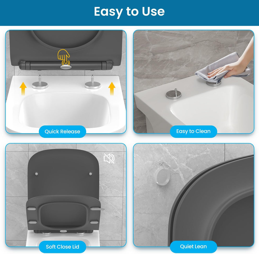 WC Sitz Eckig Form, Toilettendeckel mit Absenkautomatik, Klobrille Duroplast mit Schnellverschluss,