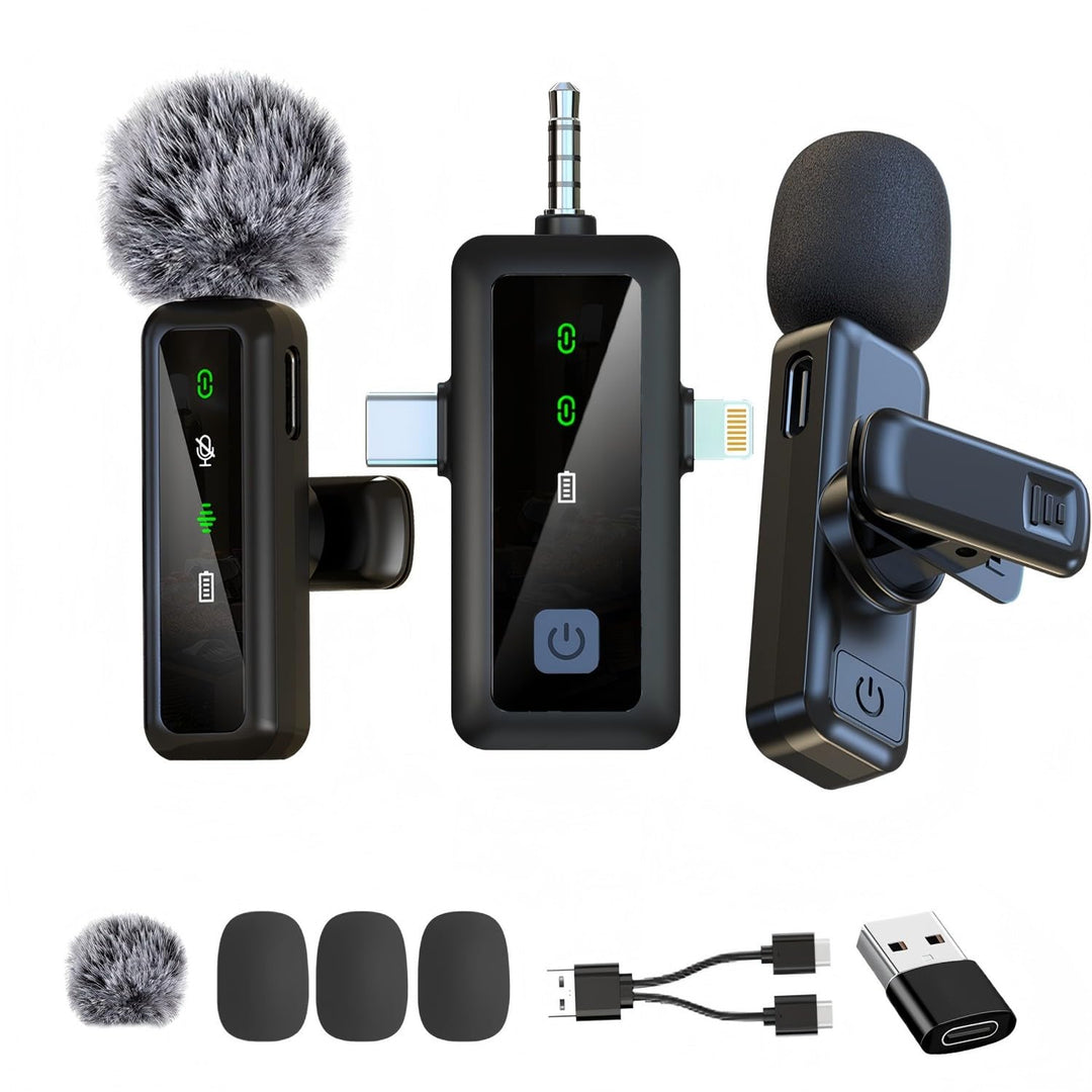 3-in-1-Lavaliermikrofon, kabelloses Mikrofon für iPhone, Android, iPad, für Videoaufnahmen, Streamin