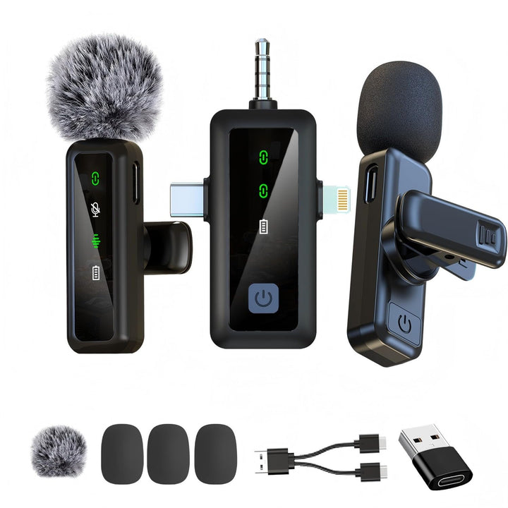 3-in-1-Lavaliermikrofon, kabelloses Mikrofon für iPhone, Android, iPad, für Videoaufnahmen, Streamin