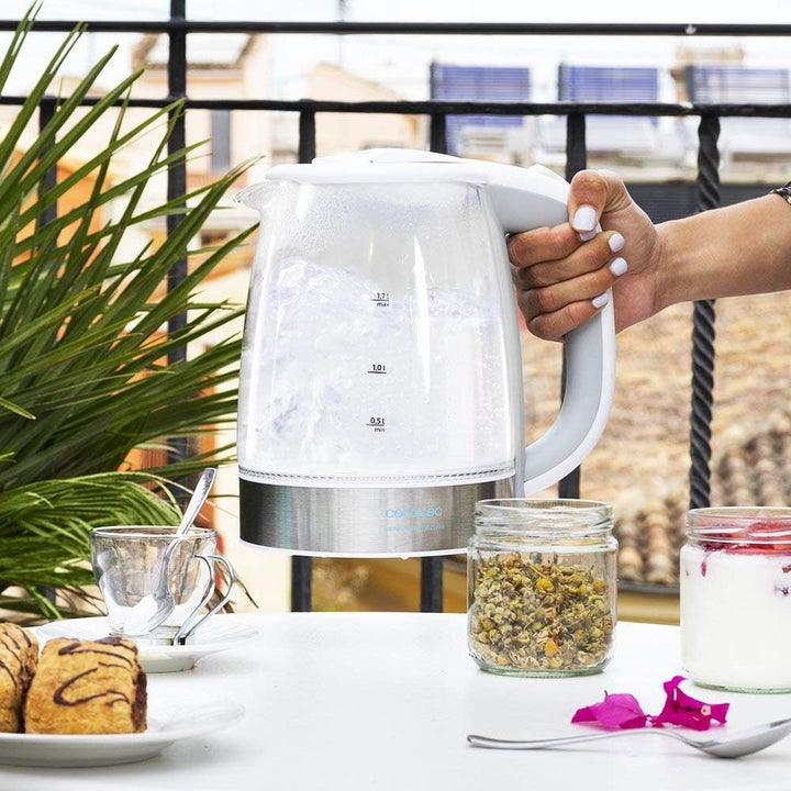 Cecotec Elektrischer Wasserkocher ThermoSense, 1,7 L, Borosilikatglas, BPA-frei, Antikalkfilter, dop