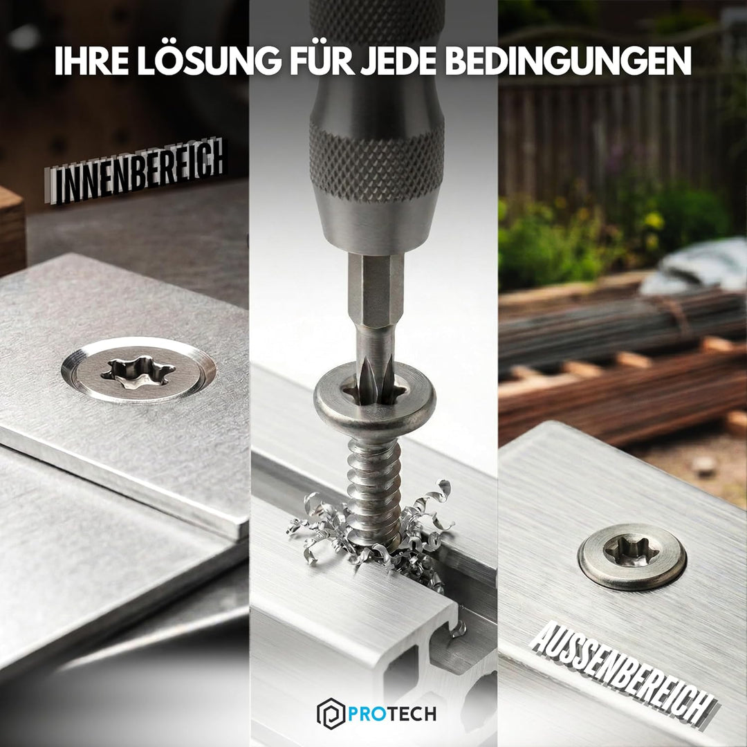 PROTECH 200 Stück Bohrschrauben Form O TORX 4,8x25 DIN 7504 Edelstahl A2 V2A Rostfrei Senkkopf-Schra