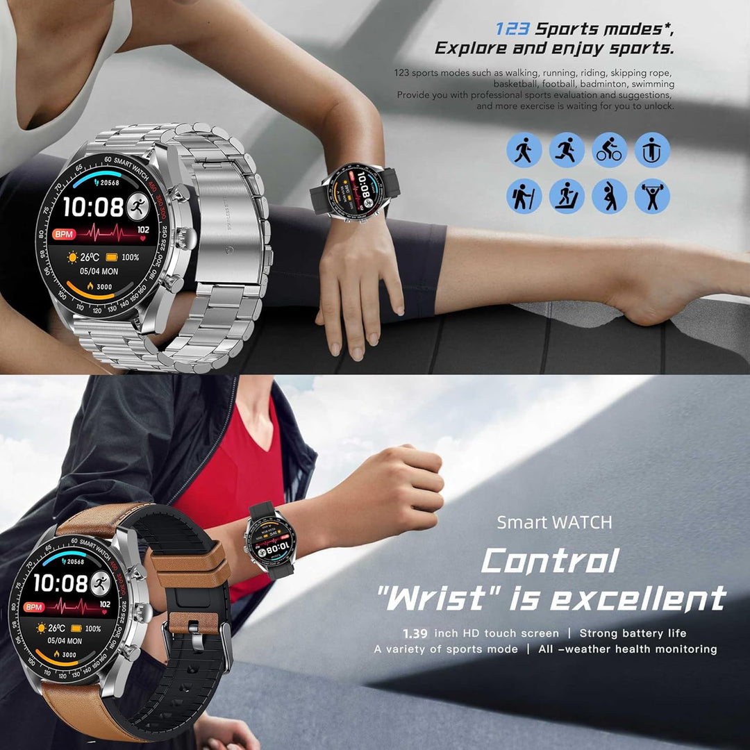 Smartwatch Herren mit Telefonfunktion, 1,39" DIY HD Voll Touchscreen Uhren Fitness Tracker 123 Sport
