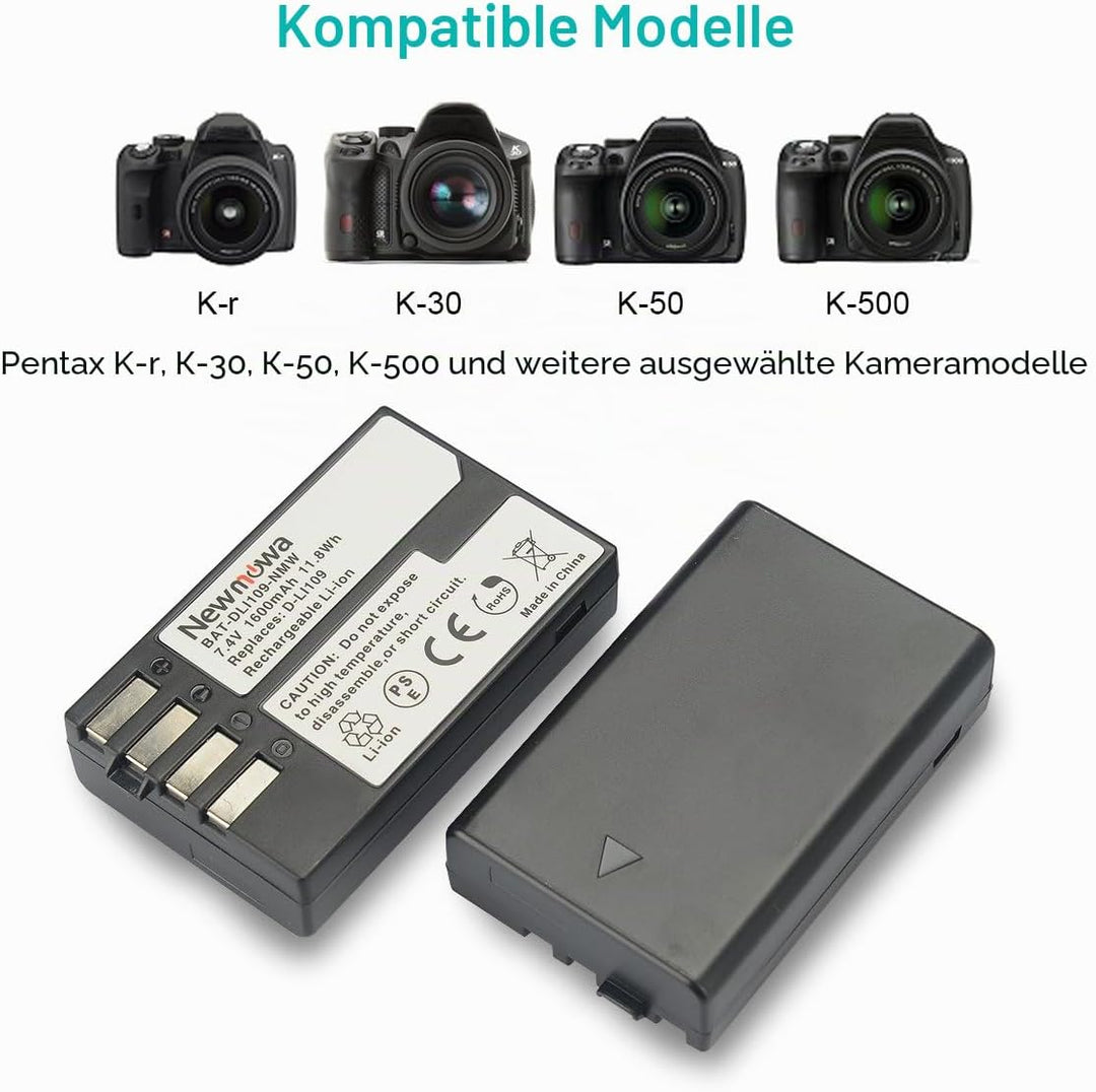 Newmowa Ersatz Akku D-LI109 (2er Pack) und Tragbar USB Ladegerät Kit für Pentax D-Li109 Pentax K-R K