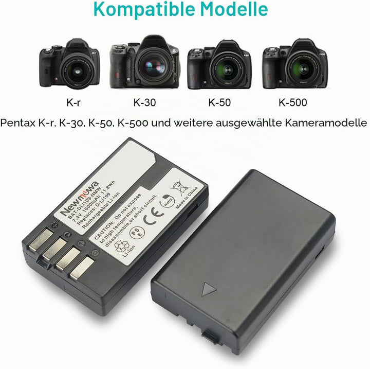 Newmowa Ersatz Akku D-LI109 (2er Pack) und Tragbar USB Ladegerät Kit für Pentax D-Li109 Pentax K-R K