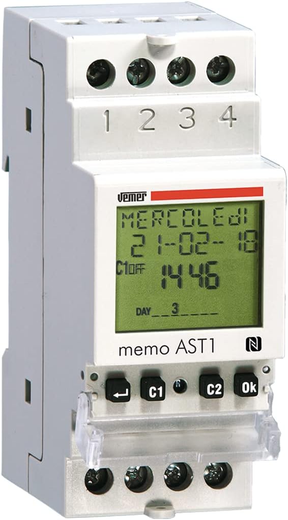 VEMER VE344800 MEMO AST1 - Digitale Zeitschaltuhr mit Astronomische Programmierung, Montage DIN-Huts