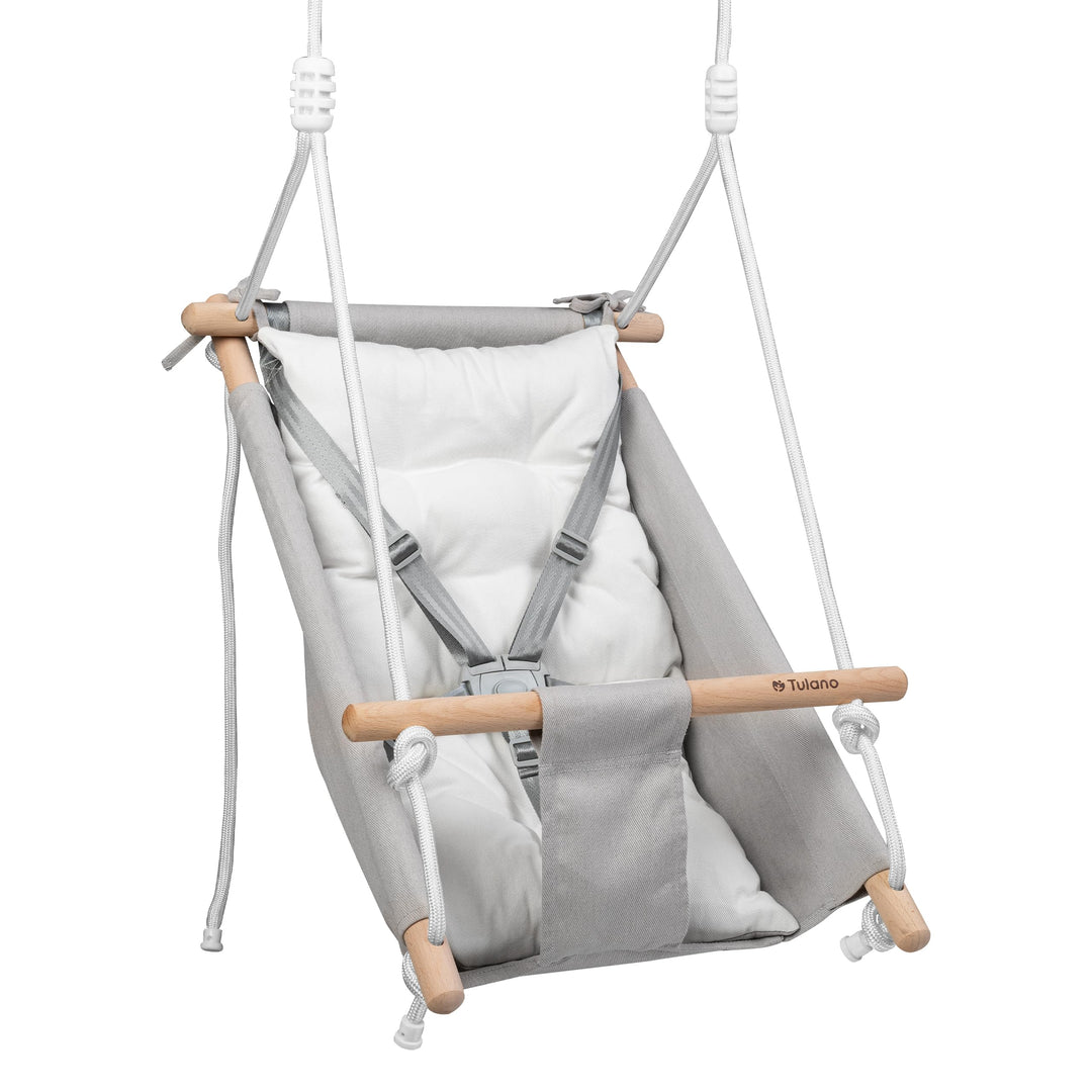 TULANO Hop 40 Grey-White | Kinderschaukel Babywippe Babyliegesitz 3in1 | Schaukel Kleinkindschaukel
