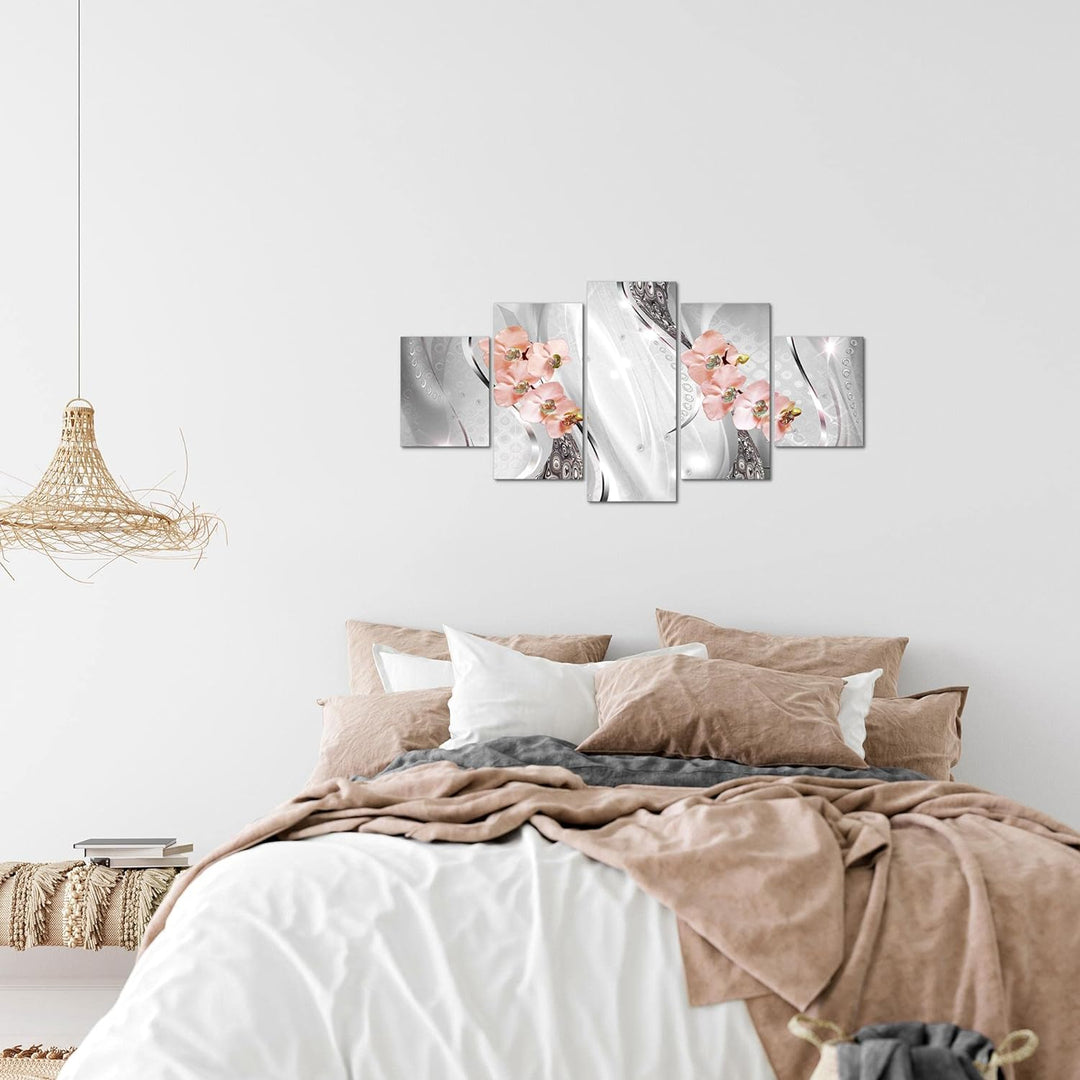 Runa Art Wandbilder Blumen Orchidee 5 Teilig Bild auf Vlies Leinwand Deko Wohnzimmer Abstrakt Grau R