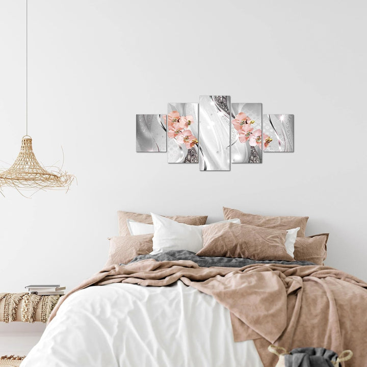 Runa Art Wandbilder Blumen Orchidee 5 Teilig Bild auf Vlies Leinwand Deko Wohnzimmer Abstrakt Grau R