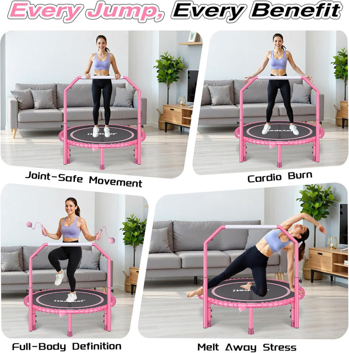 JOY SPOT! Mini Fitness Trampolin, Ø102cm Faltbares Trampoline mit Bungee-Seilen & verstellbarem Grif