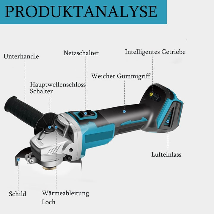 Bürstenloser Akku Winkelschleifer,Ersatz für Makita 18V Akku,11000U/min Elektro-Winkelschleifer,125