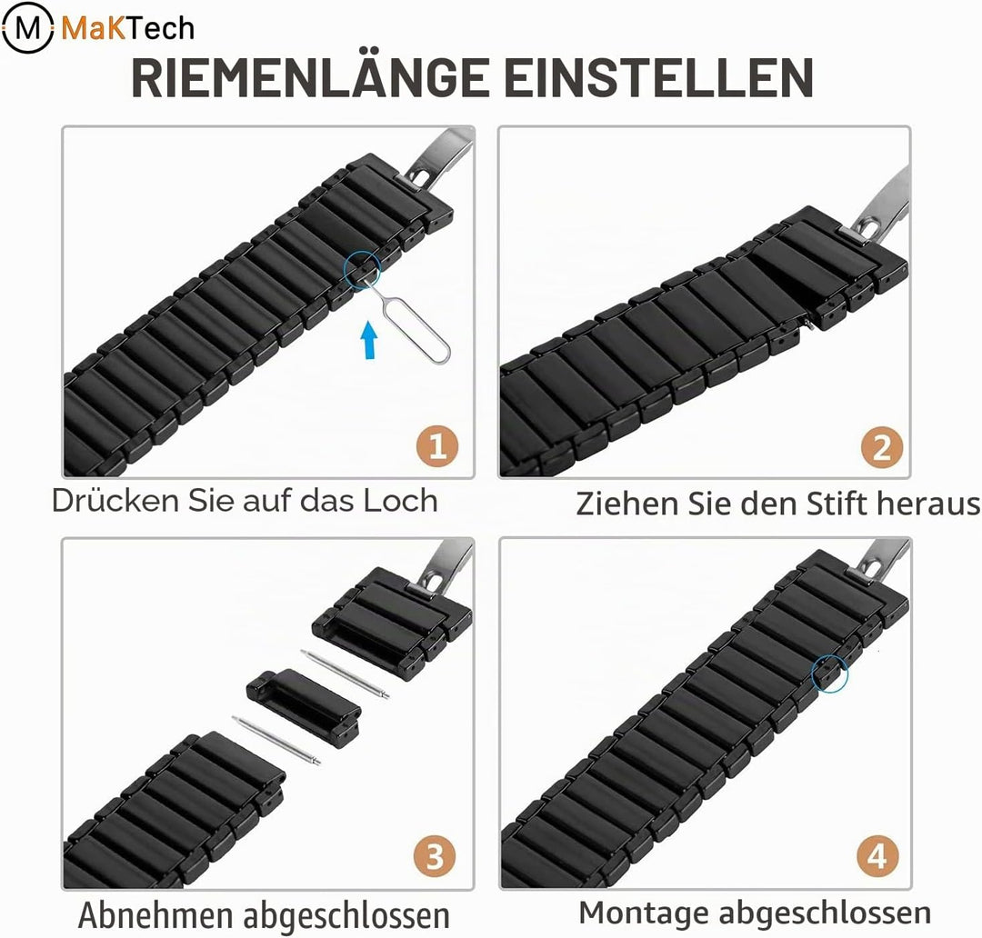 MaKTech Keramikarmband,Schlankes Gliederarmband Band Kompatibel mit Apple Watch Series 9/Ultra 2/SE/