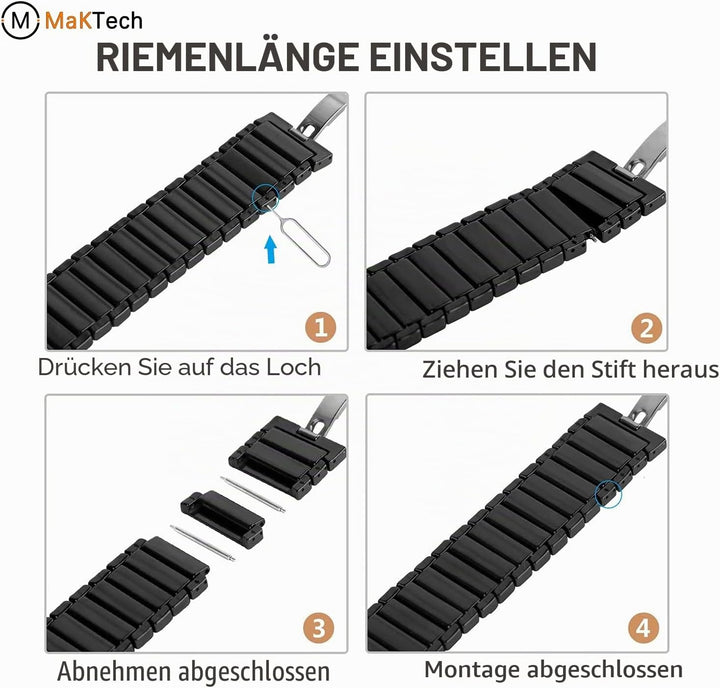 MaKTech Keramikarmband,Schlankes Gliederarmband Band Kompatibel mit Apple Watch Series 9/Ultra 2/SE/