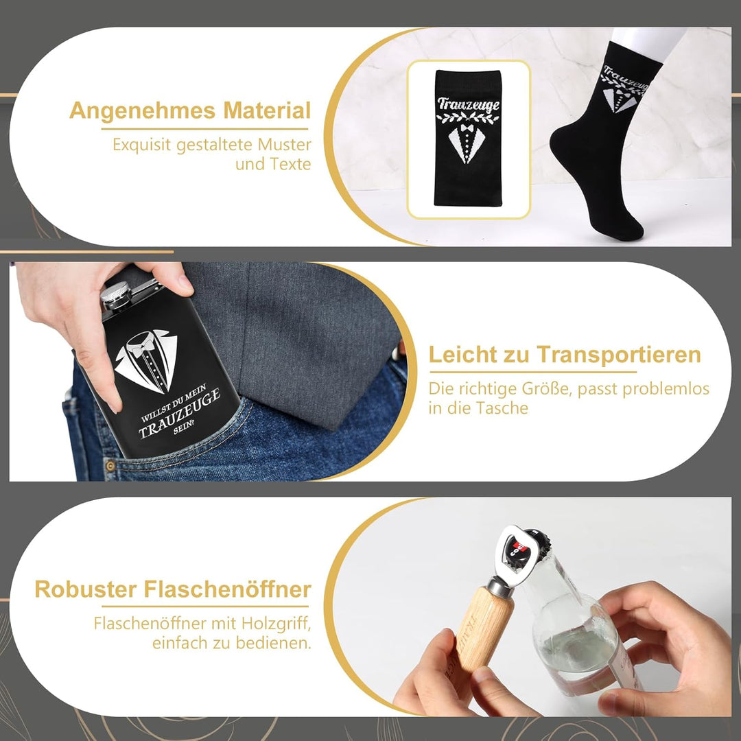 Trauzeuge Fragen Mann Willst Du Mein Trauzeuge Sein 8oz Flachmann Socken Flaschenöffner Mit Holzgrif