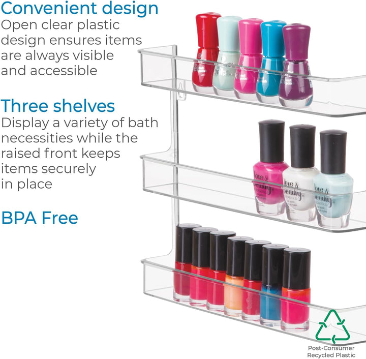 iDesign Clarity Nagellack-Wandregal, mit 3 Ablagen für Badezimmer, Schminkschrank, Schlafzimmer, tra