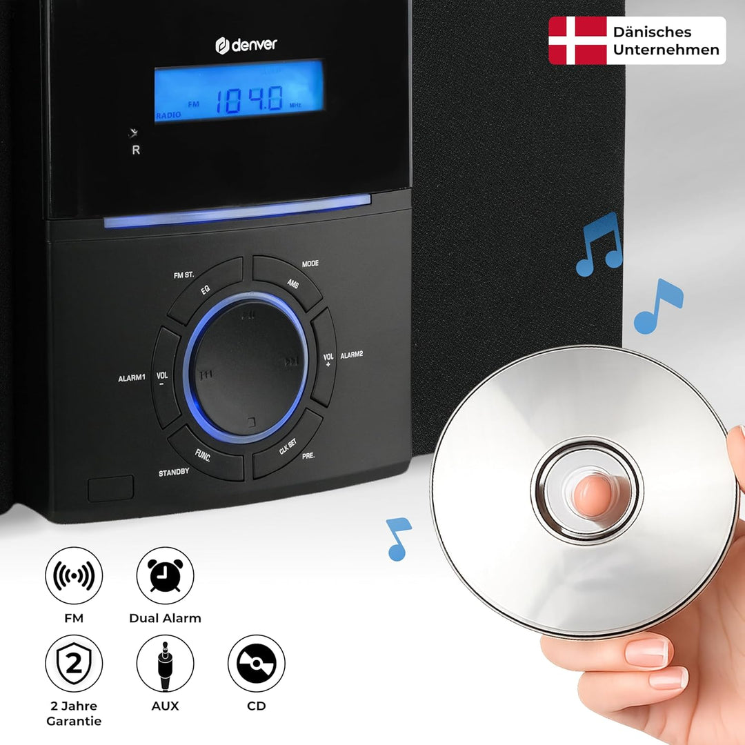 Denver MCA-240 Micro HiFi System – CD Player, FM-Radio, AUX-Anschluss – Dual-Alarmfunktion & Fernbed