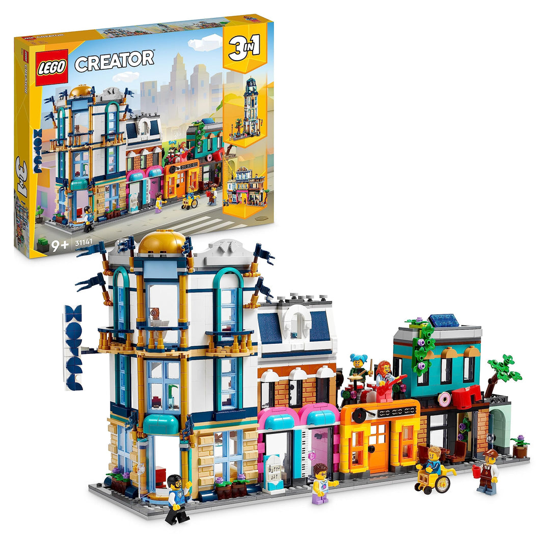 LEGO 31141 Creator 3-in-1 Hauptstrasse zu Art-déco-Hochhaus oder Marktstrasse Modellbau-Set, Konstru