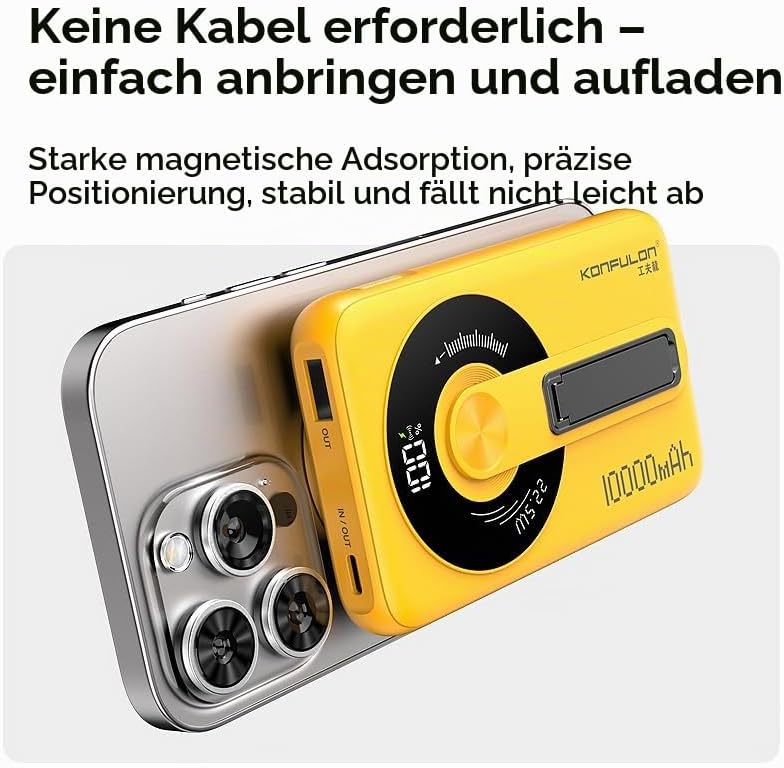 KONFULON Powerbank für Magsafe 10000mAh, 15W Qi Wireless &amp; 22.5W USB-C Fast Charging, Ultra-Kompakt