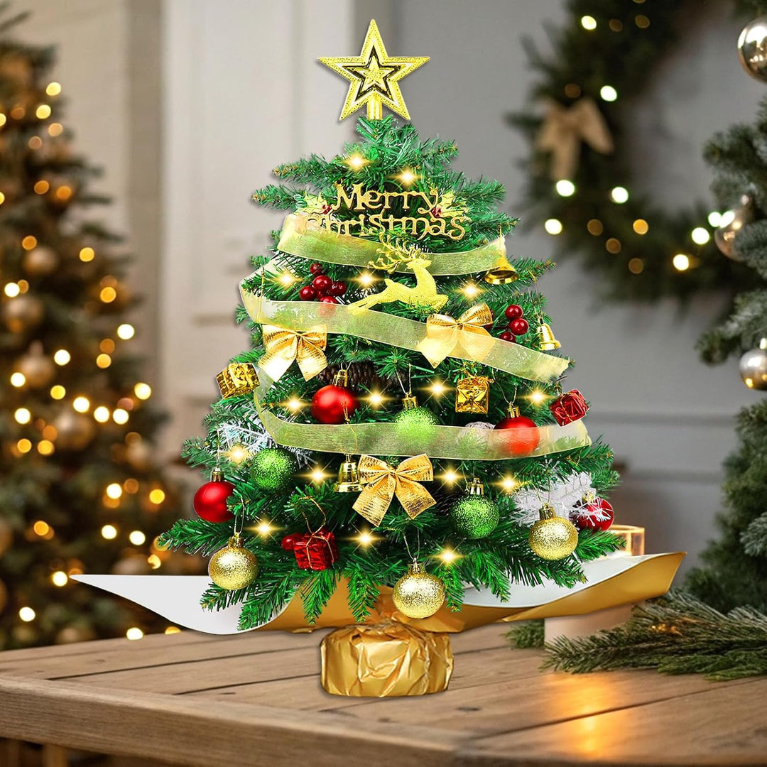 60cm Mini Weihnachtsbaum mit LED Beleuchtung,Kleiner Künstlicher Weihnachtsbaum mit Beeren Weihnacht