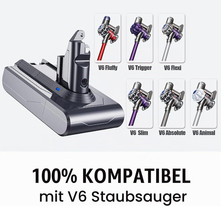 6000mAh Ersatzakku für Dyson V6 DC62 DC58 DC59 DC61 DC72 DC74 Extra, Trigger, Fluffy, Absolute SV03
