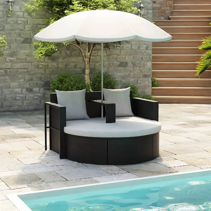 TEWTX7 Outdoor Poly Rattan Gartensofa 2-Sitzer mit Sonnenschirm Gartenmoebel Sonneninsel Rattansofa