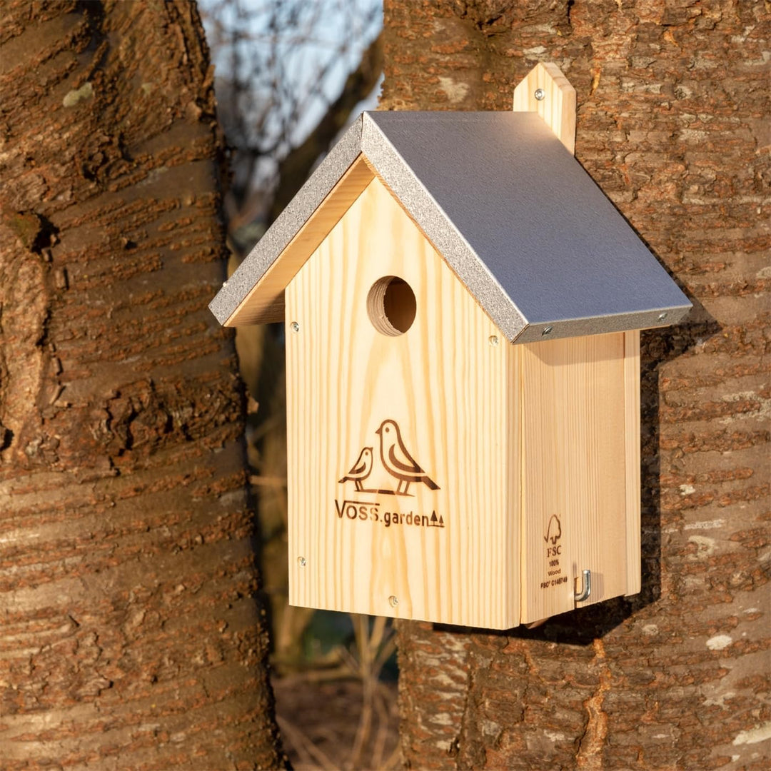 VOSS.garden 3X Nistkasten Hazel Spitzdach, Vogelhaus, Meisenkasten, Nisthöhle für Meisen, Sperlinge,