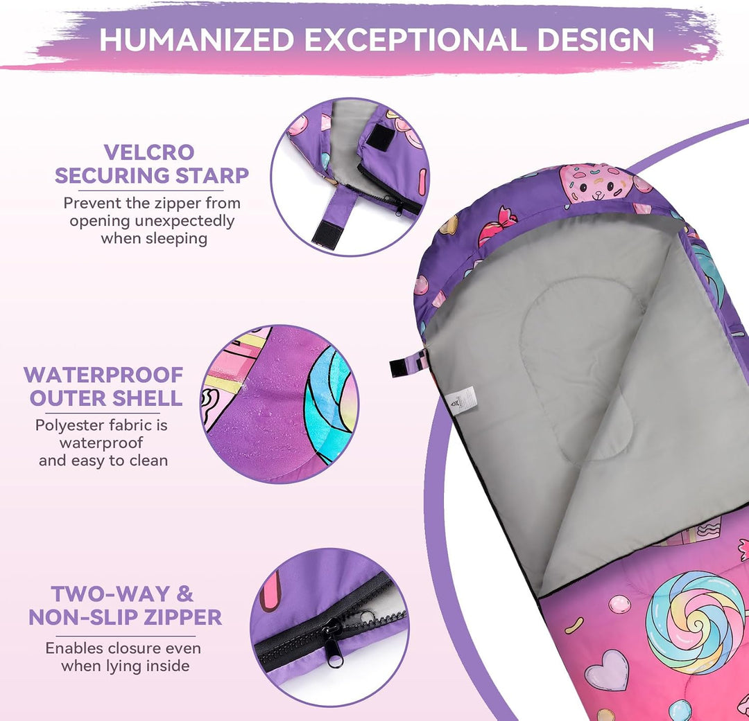 Kinderschlafsack 3-Jahreszeiten für Camping, Wasserdicht und leicht mit Packsack, Ideal für Jungen u