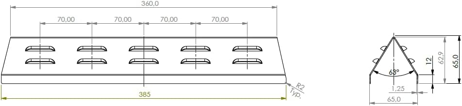 Koch #71 Massive Aromaschiene 385 x 65 x 63 x 1,25mm Flammenverteiler mit Kiemen für Weber 7636 + We