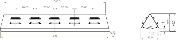 Koch #71 Massive Aromaschiene 385 x 65 x 63 x 1,25mm Flammenverteiler mit Kiemen für Weber 7636 + We