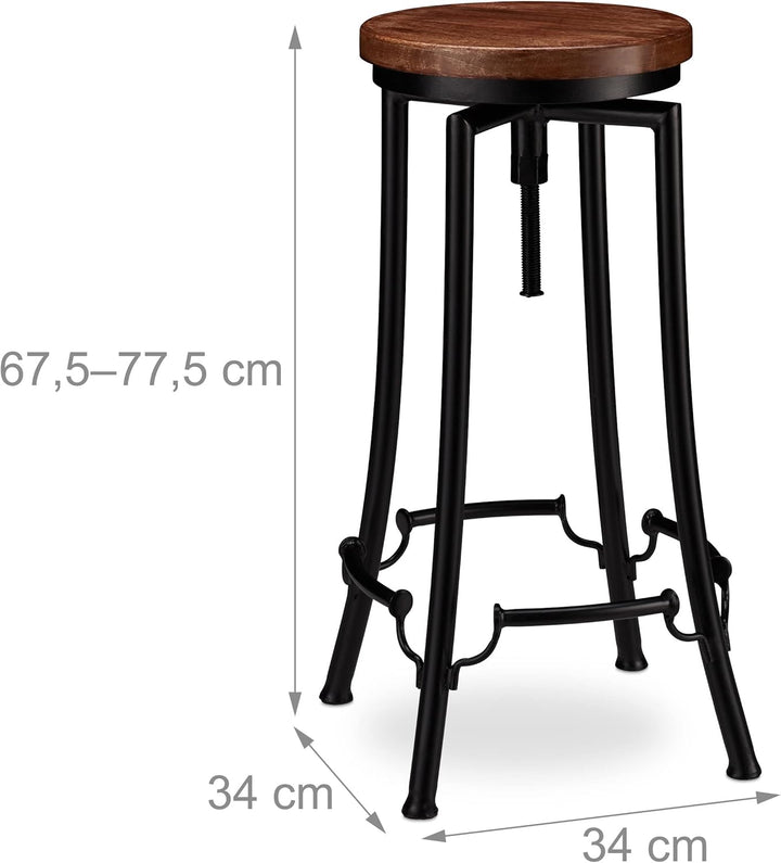Relaxdays Barhocker industrial, Tresenhocker drehbar, hoher Vintage Hocker, höhenverstellbar bis 77,