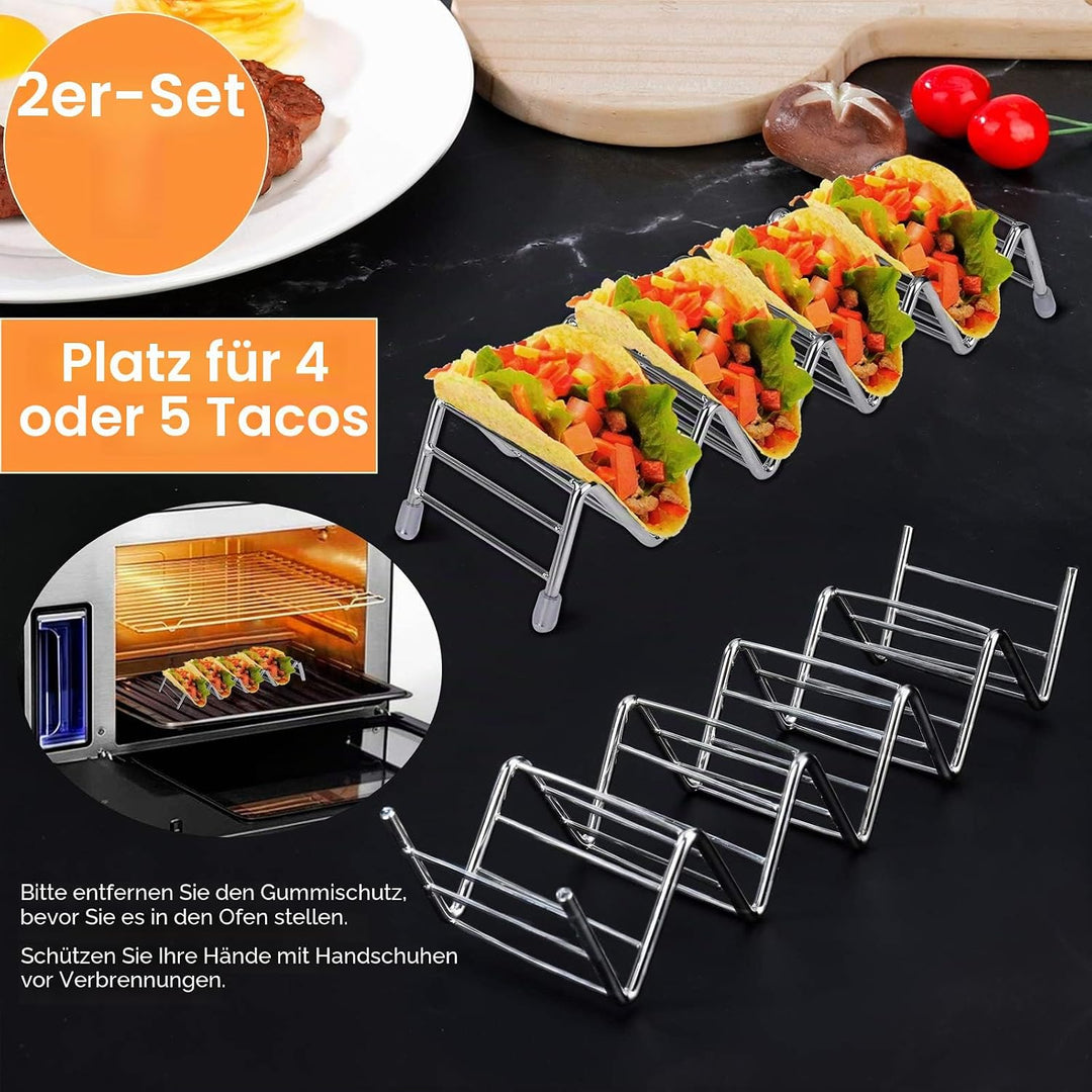 Taco-Ständer aus Edelstahl, 4 Taschen, Taco-Halterung, Wellenform, Küchenzubehör, für harte oder wei
