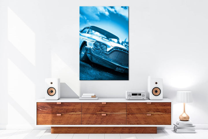 deyoli englischer Oldtimer Format 80x60 Effekt: Monocrome Blau als Leinwandbild, Motiv fertig gerahm